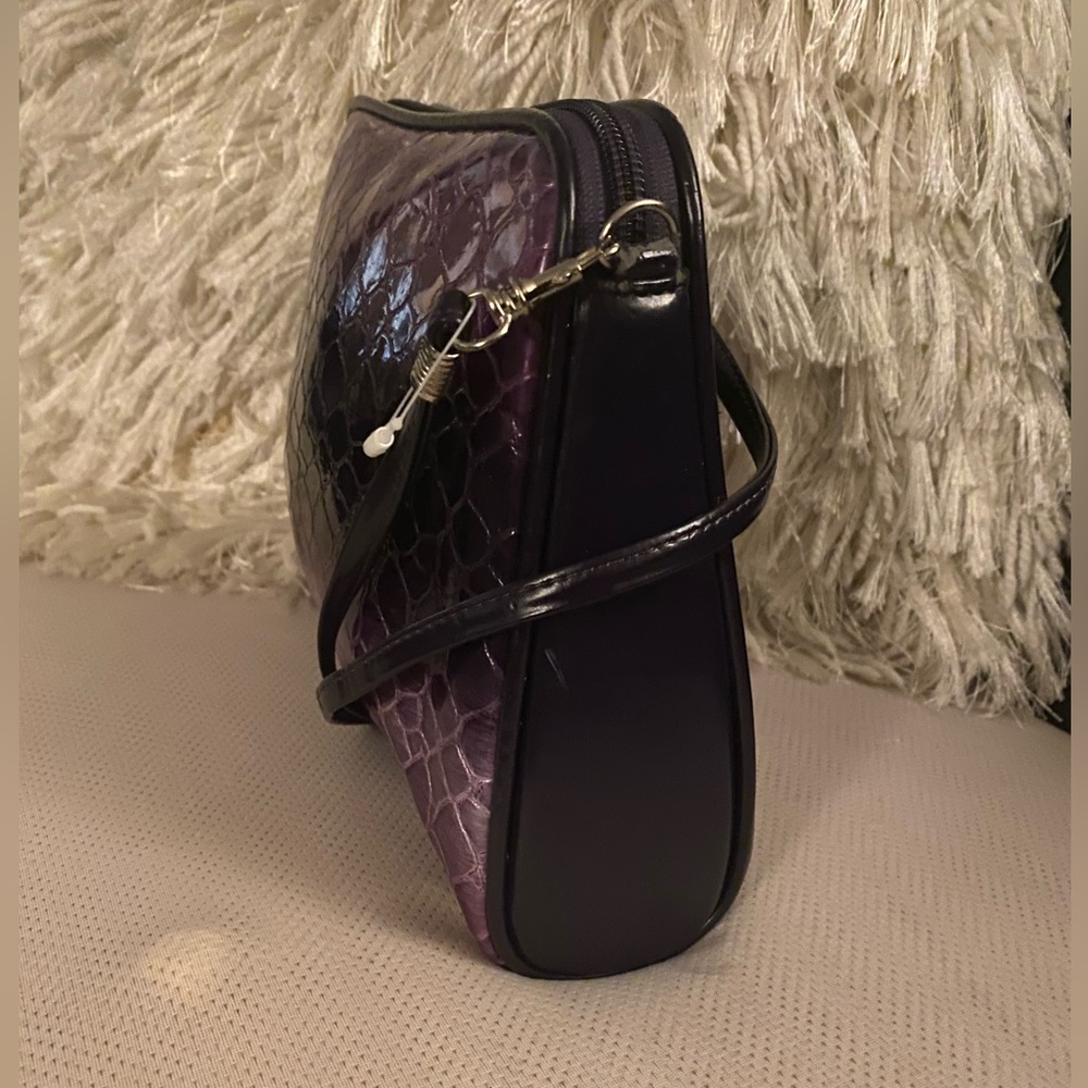 Glossy Purple Ombre Shoulder Bag Patent Leather Crossbody Purse Removable Strap - Picture 3 of 5